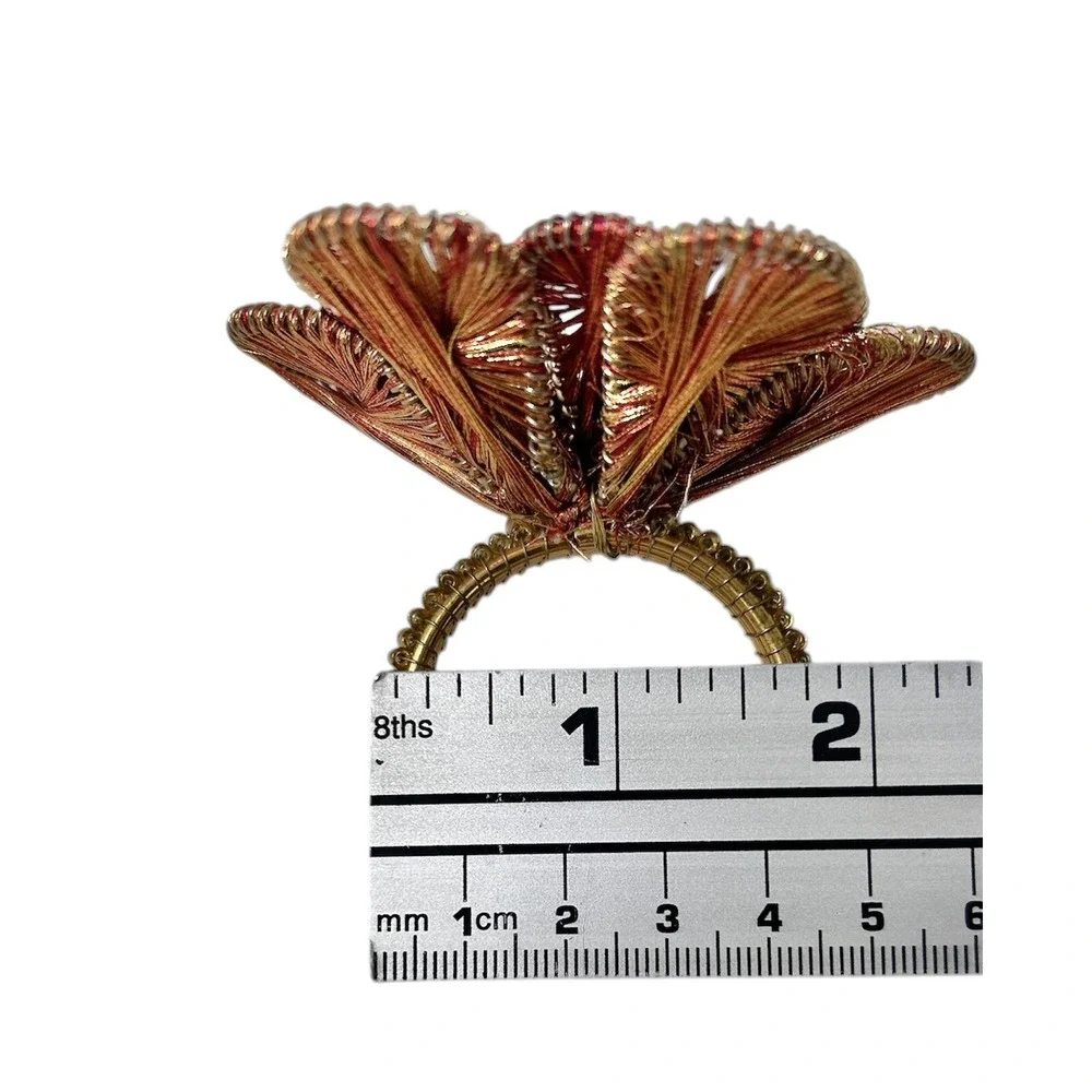 Pier 1 Wired Beaded Napkin Rings Flowers Gold and Red‎ Set of 8